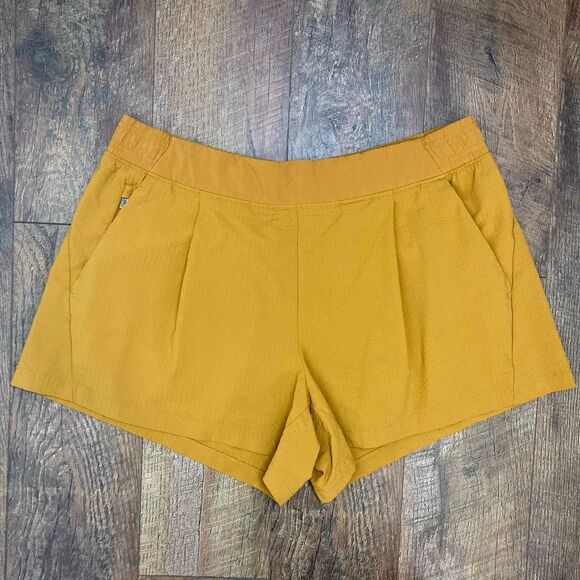 Athleta Textured Brooklyn Short In Tuscan Gold Mustard Yellow Activewear sz 16 - Picture 1 of 10